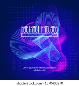 Abstract Dynamic Waves And Particles Background. Digital Flowing, Process, Technology. Blue, Pink, Purple. Liquid Fluid. Creative Template For Advertising Poster, Business Card, Brochure, Banner.
