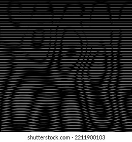 Abstract dynamical rippled surface, visual halftone wave shape effect, illusion of movement, curvature. Vector black monochrome moire texture