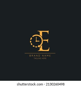 Abstract E initial letter icon logo incorporated with clock