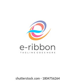 Letra abstracta E - Logotipo de Monograma colorido - Vector de logotipo de cinta - Ilustración de vectores iniciales Swoosh