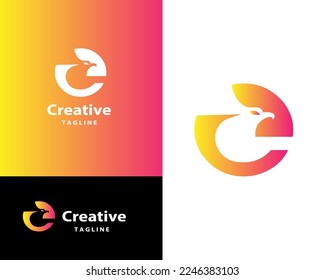 Resumen del diseño del logotipo de letra e con silueta de águila, diseño vectorial del logotipo de la compañía