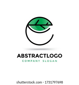 abstract e letter logo symbol design with green leaf template Vector.