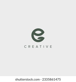 Abstract E letter nature logo with leaf template.