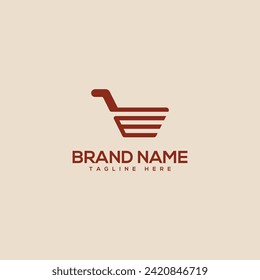 Abstract E letter online shopping cart vector icon logo element.