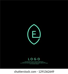 abstract e logo letter inside the green leaf shape design concept