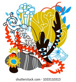 Abstract ea elements paper collage.Vector illustration hand drawn.Sketch ready for contemporary scandinavian flat design- poster, invitation, post card, t-shirt design.