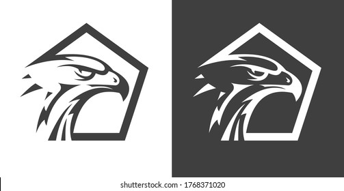 Abstract eagle or hawk head isolated on white background. Template for design mascot, label, badge, emblem or other branding. Vector illustration.