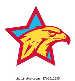 Abstract eagle or hawk head isolated on white background. Template for design mascot, label, badge, emblem or other branding. Vector illustration.