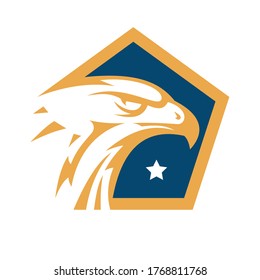 Abstract eagle or hawk head isolated on white background. Template for design mascot, label, badge, emblem or other branding. Vector illustration.