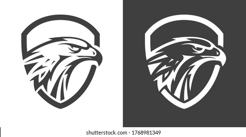 Abstract eagle or hawk head isolated on white background. Template for design mascot, label, badge, emblem or other branding. Vector illustration.