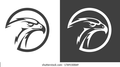 Abstract eagle or hawk head isolated on white background. Template for design mascot, label, badge, emblem or other branding. Vector illustration.