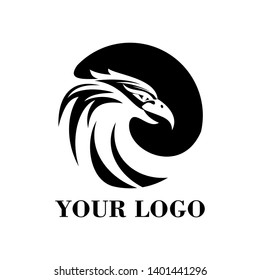 abstract eagle head logo with white on a black background, circular logo template