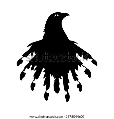 Abstract eagle illustration. Black silhouette on a white background. Vector. Icon, logo. Template. Abstract depiction of bird, falcon, hawk, a noble predatory bird. Quetzalcoatlus. Aztec deity