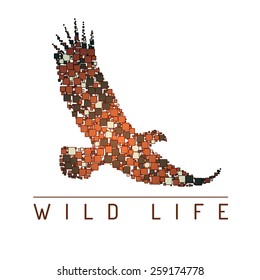 Abstract eagle isolated on a white background. Mosaic. Vector illustration. Wild life