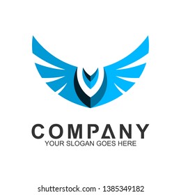 abstract eagle logo in blue color