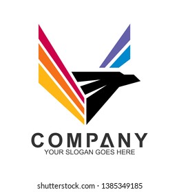 abstract eagle logo with colorful line shape in flat style