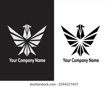 Abstract eagle logo design, available in black and white variations. Perfect for corporate branding.