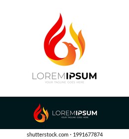 Abstract Eagle logo with fire design illustration, orange color