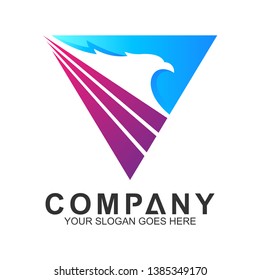 abstract eagle logo with swoosh line in triangle shape
