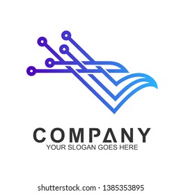 abstract eagle logo,eagle + electronic circuit line shape