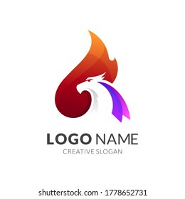 abstract eagle logo,eagle + fire logo design concept