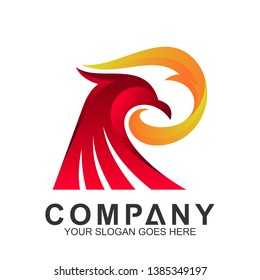 abstract eagle logo,eagle + letter r logo design concept