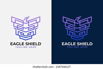 Abstract Eagle Shield Logo Design with Tech Style Concept. Modern Vector Logo Illustration.