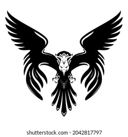 Abstract Eagle Silhouette on white background. Hand Drawn Eagle Holding Scroll Vector art.