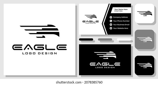 Abstrakter Eagle Speed Hawk Shipping Logistic Falcon Modern Logo Design mit Business Card Template