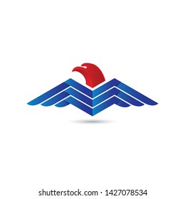 abstract eagle wings logo. vector animal template with blue and red color. 