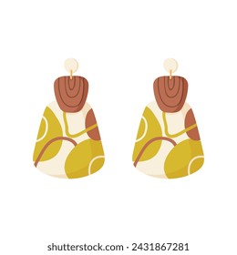 Abstract earring in Boho style. Geometric clay jewelry. Cute Vector illustration of woman fashion accessories isolated on white background