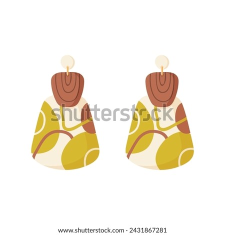 Abstract earring in Boho style. Geometric clay jewelry. Cute Vector illustration of woman fashion accessories isolated on white background