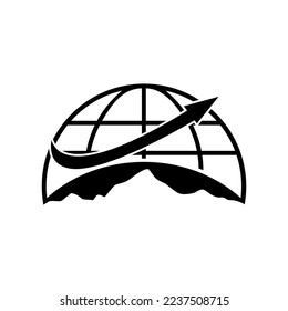 abstract earth, arrow and mountain logo vector design in black and white colors