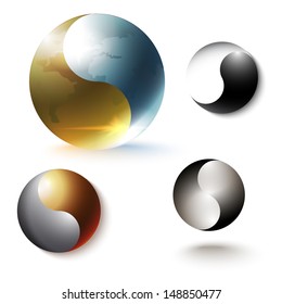 Abstract Earth background with Yin & Yang elements. Vector illustration.