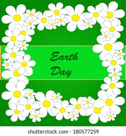 Abstract earth day background with flowers on the green phone with strips