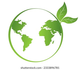 Abstract earth globe, with continents with green leaves, symbol of the green planet, nature conservation, environmentally friendly planet, planet earth