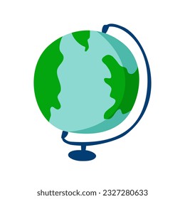 Abstract Earth globe with continents and oceans. Icon of world or planet drawn in doodle style. Back to school. Colored flat vector illustration isolated on white background