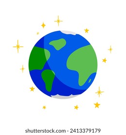 Abstract Earth globe with continents and oceans. planet with stars. Planet with stars color flat vector illustration isolated on white background