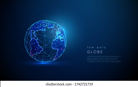 Abstract  earth globe. World map. Space view. Low poly style design. Abstract geometric background. Wireframe light connection sphere structure. Modern 3d graphic concept. Isolated vector illustration