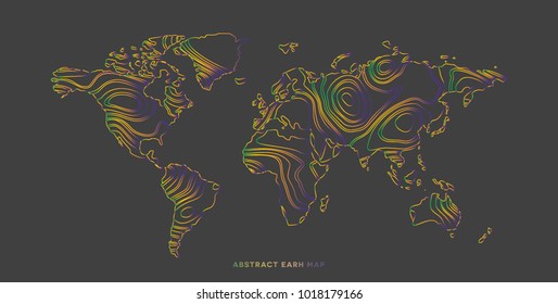 Abstract earth map consist of colorful stripes . Topographic spectrum pattern . Vector illustration .
