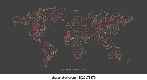 Abstract earth map consist of colorful stripes . Topographic spectrum pattern . Vector illustration .
