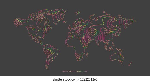 Abstract earth map consist of colorful stripes . Topographic spectrum pattern . Vector illustration .