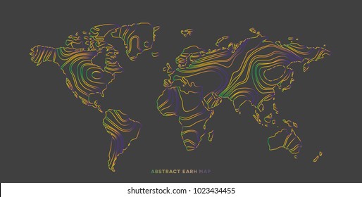 Abstract earth map consist of colorful stripes . Topographic spectrum pattern . Vector illustration .