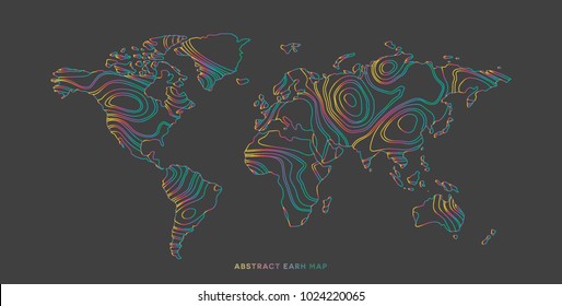 Abstract earth map consist of colorful stripes . Topographic spectrum pattern . Vector illustration .
