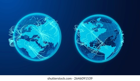 Abstract earth map with focus on geographic accuracy and tech aesthetics. Use for ESG reports, climate change presentations, or e-learning modules