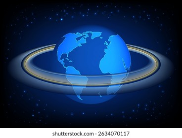 Abstract earth with ring on blue background. technology background concept. Vector illustration.