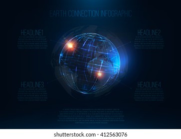 Abstract  earth . Sci Fi globe at motion . Global network connection . Futuristic planet . International communication concept . Technology background . Vector illustration 
