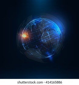 Abstract  earth . Sci Fi globe at motion . Global network connection . Futuristic planet . International communication concept . Technology background . Vector illustration 