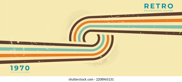 Abstract earth tone 70s background vector. Vintage retro style wallpaper with lines, stripes, circles, grunge. 1970 color illustration design suitable for poster, banner, decorative, wall art.