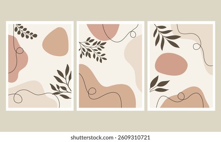 Abstract earth tone coloured shapes, line arts background design for personal, fashion and beauty blogger. Social media banner template.